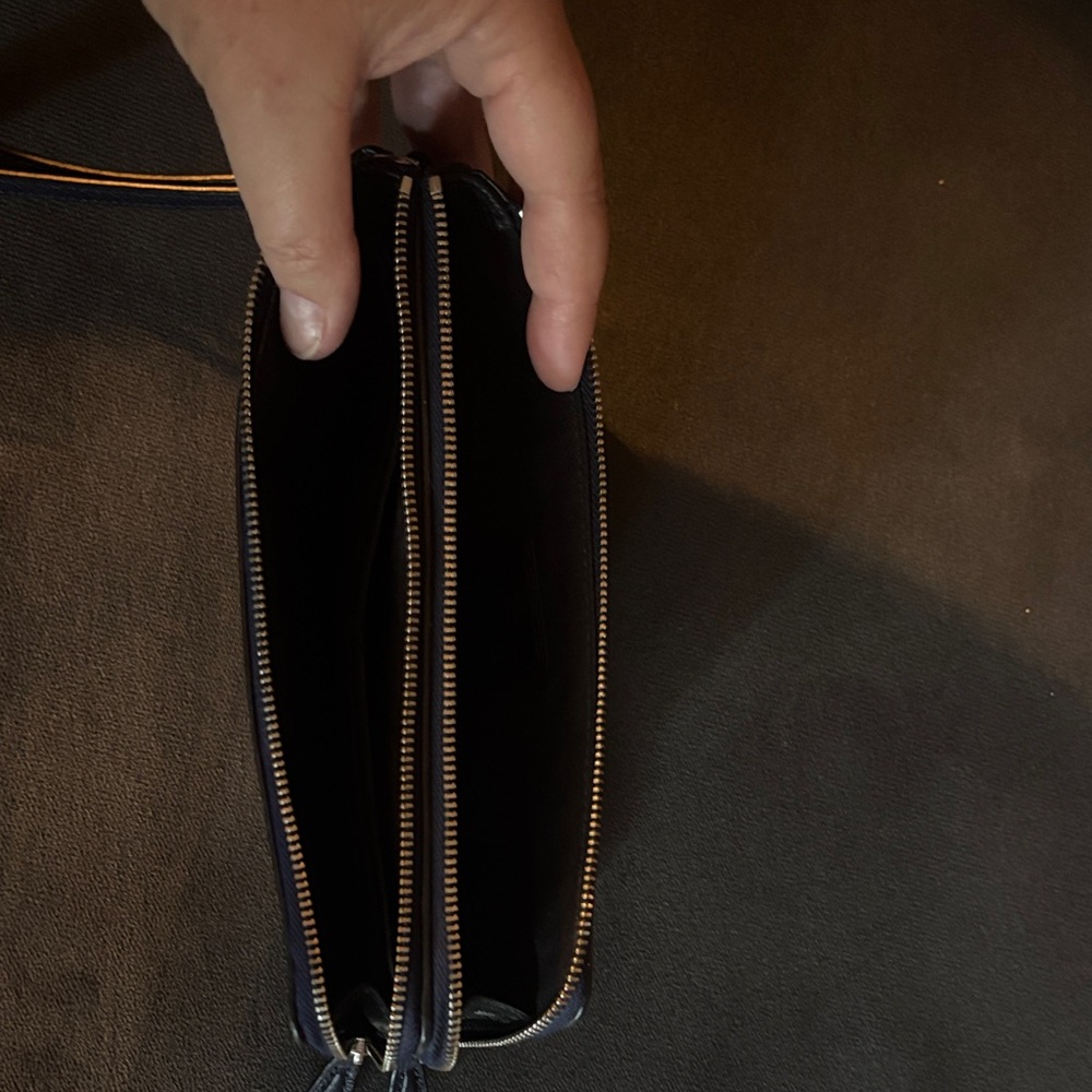 Coach Dark Navy Metalic Textured Leather Wristlet - Picture 3 of 8